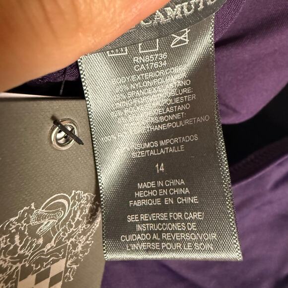 Vince Camuto Tie Front Plum Purple Halter One Piece Swimsuit Size 14 - Picture 10 of 11